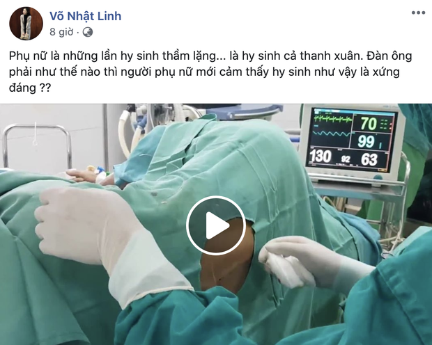 Đăng kèm với một đoạn clip, nàng WAG Nhật Linh chia sẻ: "Phụ nữ là những lần hy sinh thầm lặng... là hy sinh cả thanh xuân. Đàn ông phải như thế nào thì người phụ nữ mới cảm thấy hy sinh như vậy là xứng đáng?".