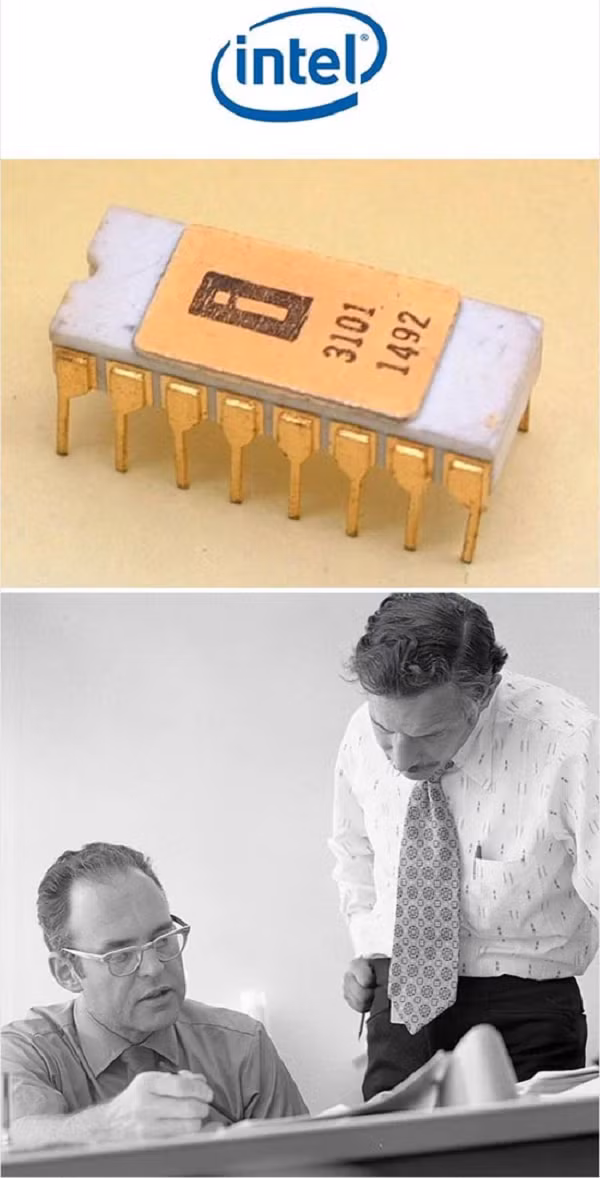 Intel được sáng lập tại Mountain View, California, vào năm 1968, bởi Gordon E. Moore (nổi tiếng với Định luật Moore), một nhà hóa học, và Robert Noyce, một nhà vật lý học và là đồng phát minh ra mạch điện tử tích hợp.