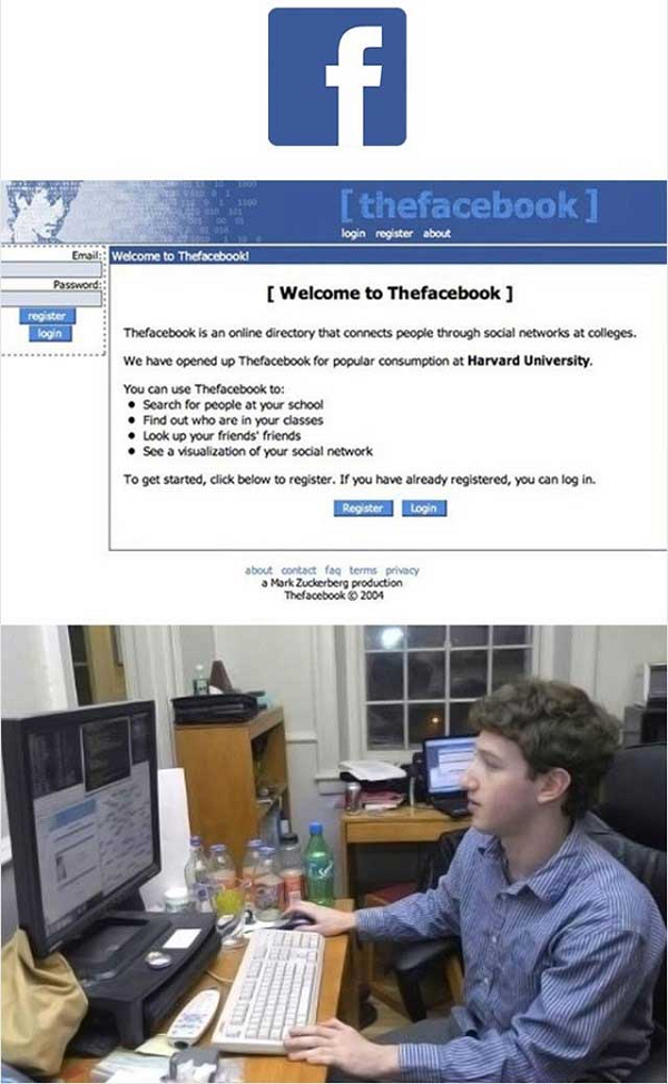 Facebook lần đầu tiên được biết đến với cái tên FaceMash và được thành lập vào năm 2003 bởi Mark Zuckerberg. Zuckerberg đã viết phần mềm cho trang web Facemash khi anh đang học năm thứ hai đại học.