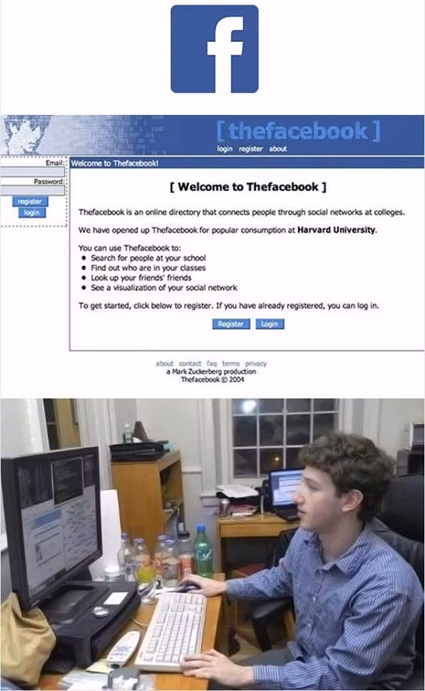 Facebook lần đầu tiên được biết đến với cái tên FaceMash và được thành lập vào năm 2003 bởi Mark Zuckerberg. Zuckerberg đã viết phần mềm cho trang web Facemash khi anh đang học năm thứ hai đại học.