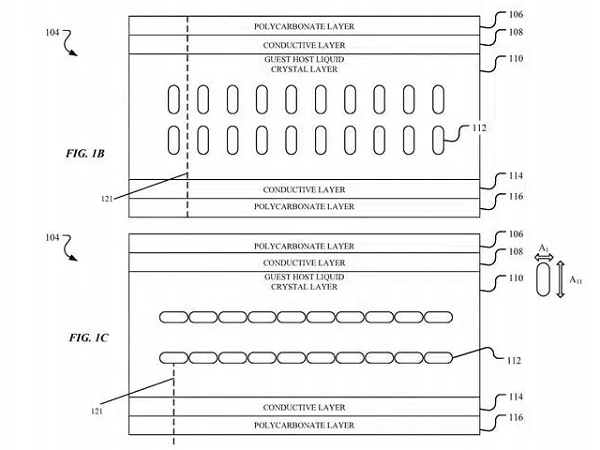Bằng sáng chế số 10.843.535 B1 còn cho thấy chiếc xe của Apple có thể cho phép người dùng có thể đổi màu kính cửa sổ để đảm bảo sự riêng tư. Đây là một hệ thống với tấm phim có thể điều chỉnh màu sắc, được dán trên cửa sổ và kính chắn gió. Nó có thể đổi màu để chắn ánh sáng từ bên ngoài cũng như bảo vệ tính riêng tư cho hành khách ngồi bên trong.