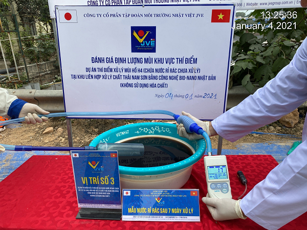 Kết quả cho thấy, mùi nền không khí tổng hợp xung quanh khu thí điểm đã giảm từ 344 về 20 tức giảm mạnh 94,2% lượng mùi hôi thối. Trung tâm Chất lượng và Bảo vệ tài nguyên nước đã tiến hành đánh giá mùi sau 7 ngày xử lý ở trên bằng cả 2 phương pháp định tính và định lượng thì kết quả cho thấy các khí độc gây ra mùi hôi thối bốc lên từ hồ chứa nước rỉ rác tại hồ đã bị phân hủy tận gốc.