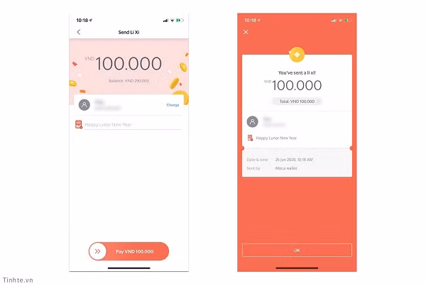 Chức năng lì xì của Grab hơi khiêm tốn. Không khác gì tính năng chuyển tiền 1:1 thông thường. Chỉ có background giao diện chuyển tiền chuyển sang đỏ đỏ cho có hơi hướng ngày xuân.