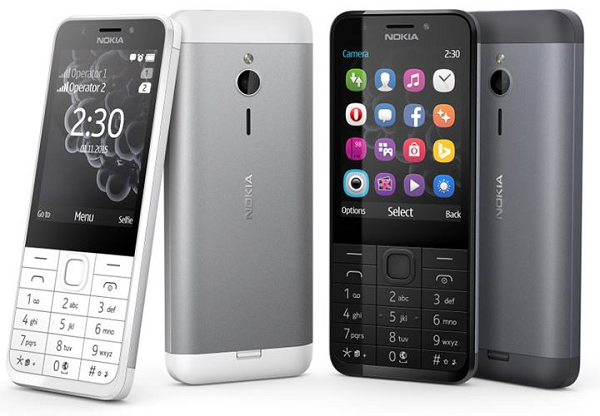 Điện thoại Nokia 230 có thiết kế nhỏ gọn, mặt lưng kim loại và sử dụng mạng 2G.