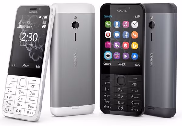 Điện thoại Nokia 230 có thiết kế nhỏ gọn, mặt lưng kim loại và sử dụng mạng 2G.