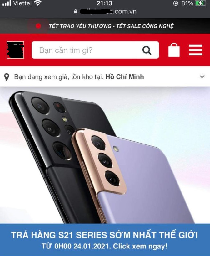 Trên các hệ thống bán lẻ lớn, tràn ngập những quảng cáo nhận Galaxy S21 Series vào 0h00 ngày 24/01/2021.