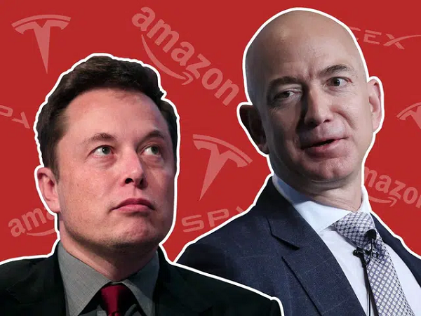 Một lần khác, Elon Musk đã lên mạng xã hội để chỉ trích Amazon và tag hẳn tên của CEO Jeff Bezos. "Đã đến lúc phải chia tách Amazon". Trong một cuộc phỏng vấn trên BBC, khi được hỏi về Jeff Bezos, Musk trả lời: "Bezos là ai thế?". Ngược lại, Bezos phê phán ý tưởng của SpaceX về hành trình tới Sao Hỏa là "thiếu động lực".