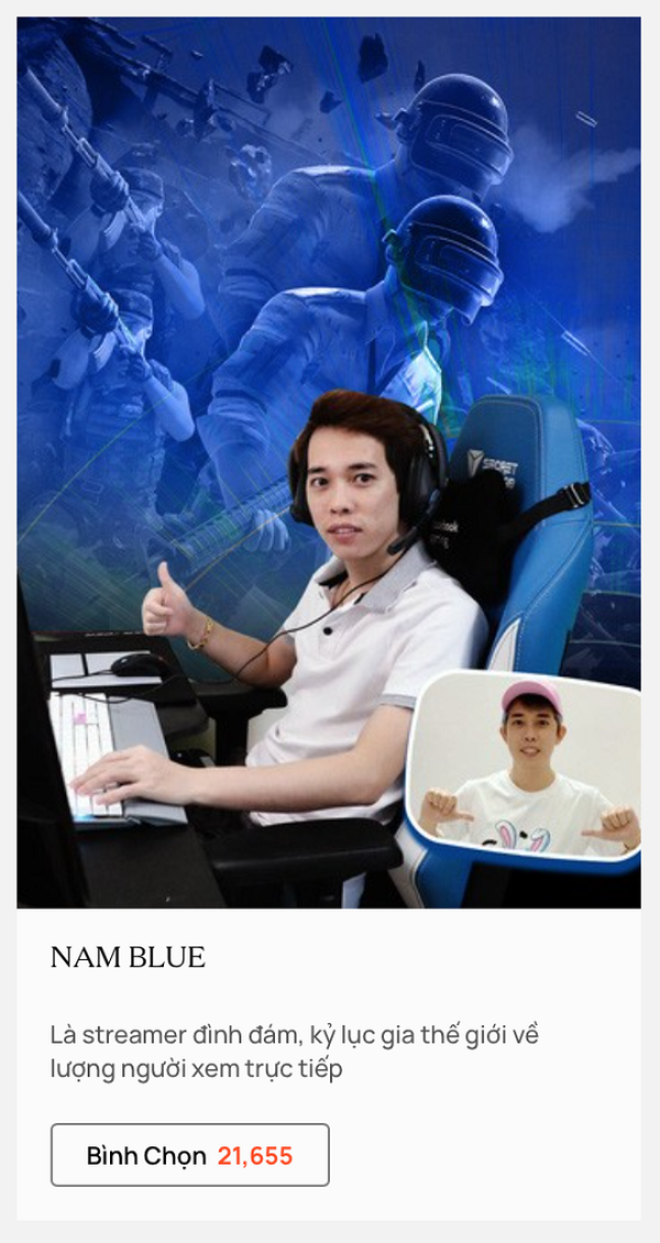 Là streamer top 1 của PUBG Mobile ở thời điểm hiện tại, Nam Blue có thể nói là một trong những cái tên gặt hái được nhiều thành công nhất trong năm 2020. Chẳng những liên tục lập kỷ lục về lượng người xem và tương tác trên livestream, Nam Blue còn đang gặt hái được nhiều "quả ngọt" với học viện của mình, cũng như dần lấn sân sang các tựa game khác như Free Fire.