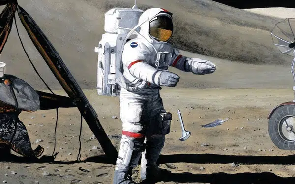 Thí nghiệm thả một chiếc búa và một chiếc lông chim ưng từ độ cao 1,6m xuống bề mặt Mặt Trăng được thực hiện vào người 2/8/1971 bởi chỉ huy David Scott của tàu Apollo 15.