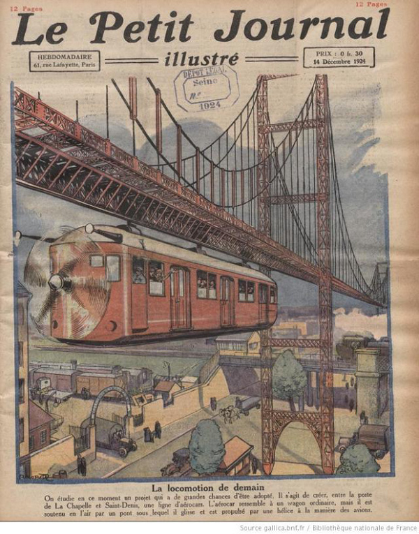 Con tàu điện này sẽ di chuyển bằng cánh quạt gắn trước mũi như máy bay và chạy bằng nguồn điện được nối ở phía trên giống thiết kế của con tàu điện cổ điển.