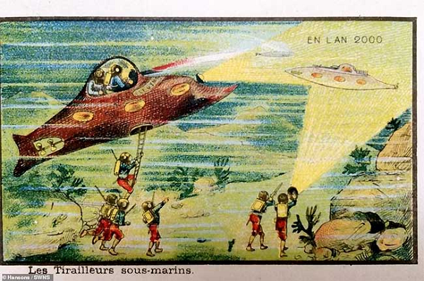 Bức họa tàu ngầm dưới biển.