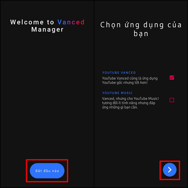 Bước 3: Chọn mục Cài đặt ngay bên cạnh chữ ứng dụng YouTube Vanced &gt; Điều chỉnh Nền, Phiên bản, Ngôn ngữ theo ý muốn &gt; Nhấn Cài đặt một lần nữa để hoàn tất.