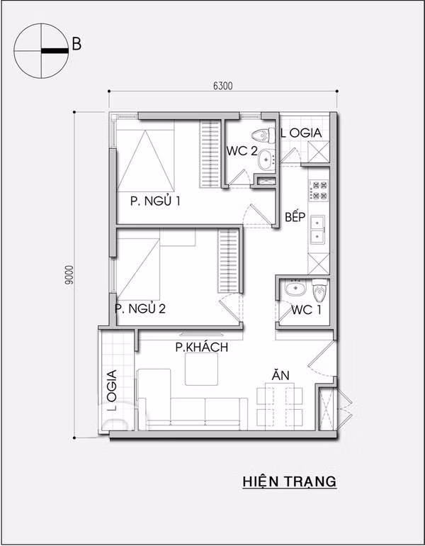 Cai tao can ho 56m2 thoang dang cho gia dinh tre