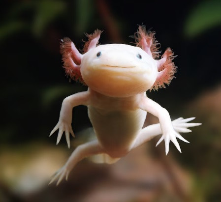 Kỳ giông Mexico giữ lại tất cả các đặc điểm của ấu trùng, bao gồm mang ngoài và vây dọc lưng. Chúng vẫn hoàn toàn sống dưới nước và có thể sinh sản. Ảnh: Jane Burton, Nature Picture Library.