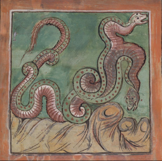 Quân đội Hy Lạp cổ đại không phải những người duy nhất biết sử dụng rắn trong chiến tranh. Vào thế kỷ 3 trước Công nguyên, tướng Hannibal xứ Carthage từng hạ lệnh cho binh sĩ bỏ nhiều rắn độc vào hàng nghìn bình gốm khi hạm đội của ông bị vua Eumenes II bao vây. Khi quân địch áp sát, tướng Hannibal ra lệnh cho thuộc hạ ném các bình gốm này về phía tàu đối phương. Ảnh: London, British Library Cotton MS Tiberius B. V/1, fol. 79v.