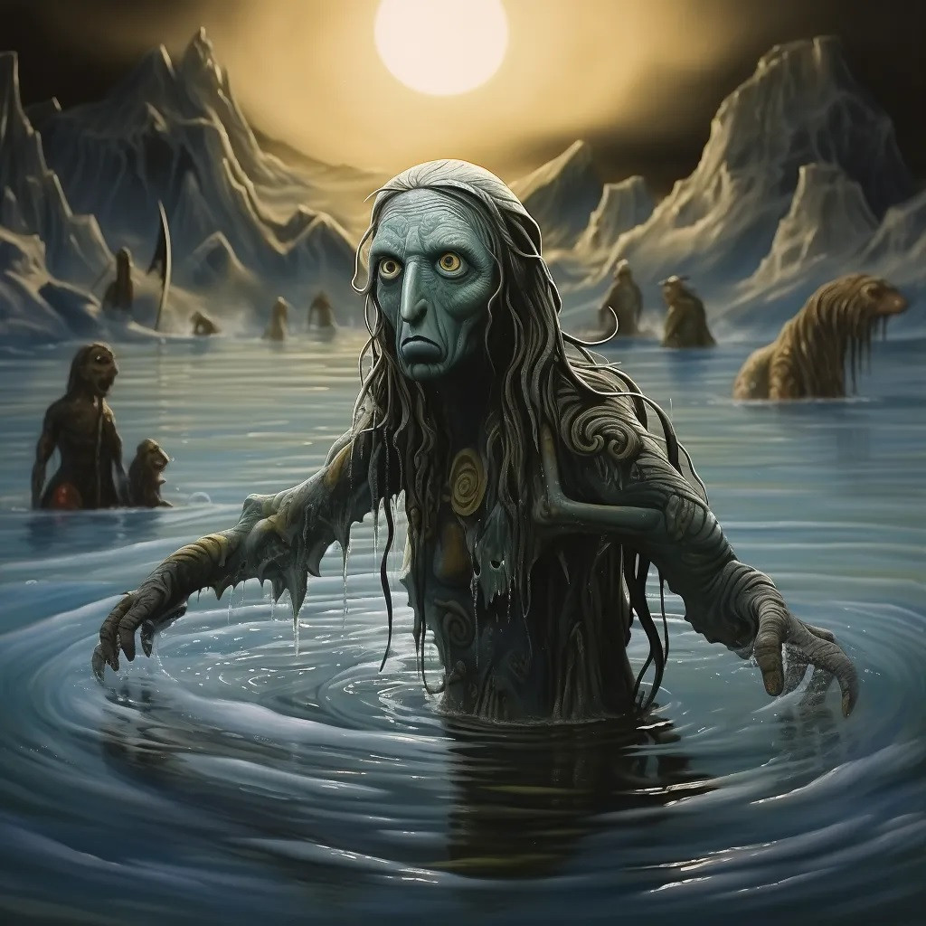 Để tiêu diệt quái vật Qallupilluit, những người thợ săn sẽ tìm cách đánh lừa nó bằng cách khiến sinh vật này biến hình thành cá voi trắng hoặc hải cẩu. Ảnh: thebrainchamber.