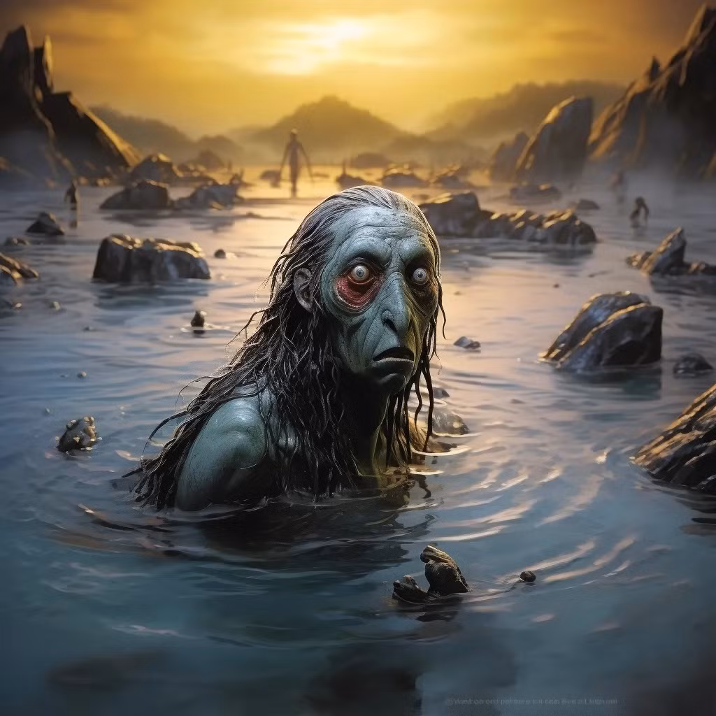 Những đứa trẻ sẽ bị thủy quái Qallupilluit kéo về hang ổ dưới nước và không bao giờ có cơ hội trở về nhà. Ảnh: thebrainchamber.