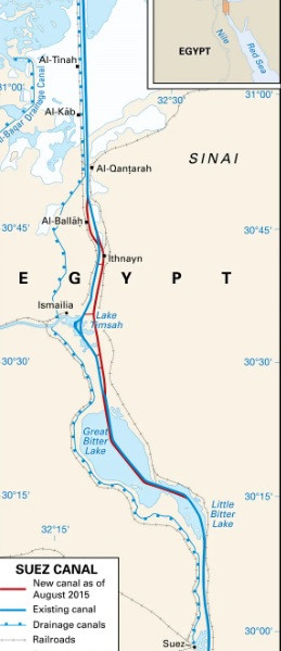 Ngoài Ai Cập, kênh đào Suez khi ấy còn do Anh và Pháp nắm giữ, quản lý và điều hành. Vậy nên, khi Ai Cập đe dọa quốc hữu hóa kênh đào Suez, Anh và Pháp phản đối. Đây là một trong những sự kiện lớn xảy ra trong Chiến tranh Lạnh. Ảnh: Encyclopædia Britannica, Inc.