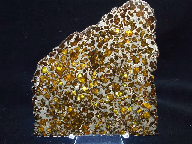 Pallasite rất hiếm gặp, chỉ có khoảng 300 mẫu vật pallasite trong số hơn 60.000 thiên thạch đã được giới chuyên gia ghi nhận. Theo Trung tâm Vũ trụ Quốc gia Anh, pallasite thậm chí còn hiếm hơn kim cương. Pallasite cũng là loại thiên thạch bí ẩn nhất thế giới bởi đến nay, cách chúng hình thành vẫn chưa được lý giải. Ảnh: kdmeteorites.