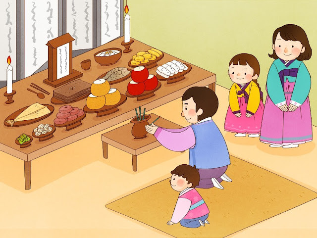 Vào ngày 30 Tết, các gia đình cùng nhau dọn nhà cửa sạch sẽ, ngăn nắp. Đến buổi tối trước lúc Giao thừa, người dân sẽ tắm nước nóng để tẩy trần và mặc trang phục truyền thống Hanbok để cử hành nghi lễ thờ cúng tổ tiên được lưu truyền qua nhiều thế hệ. Ảnh: whatsstewin.