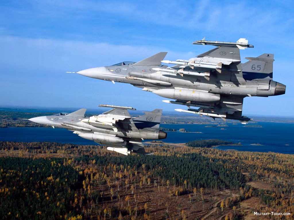 Cụ thể, trọng lượng bay tối đa của JAS 39 chỉ là 14 tấn, số lượng vũ khí tối đa mà nó mang theo được cũng chỉ là 5,3 tấn dưới 8 giá treo. Nguồn ảnh: Pinterest.