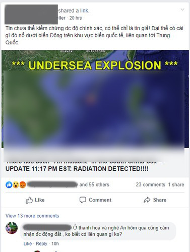 Chiều 21/11, nhiều trang mạng xã hội của Việt Nam đã lan truyền một đường dẫn tới trang blog mang tên Halturnerradio. Theo thông tin được đăng tải từ ngày 20/11 trên trang blog này cho biết, đã có một vụ nổ không xác định xảy ra giữa khu vực biển Đông, một số nguồn khác dẫn lại mô tả nó là " sự cố hạt nhân ở Biển Đông". Nguồn ảnh: Ảnh chụp màn hình.