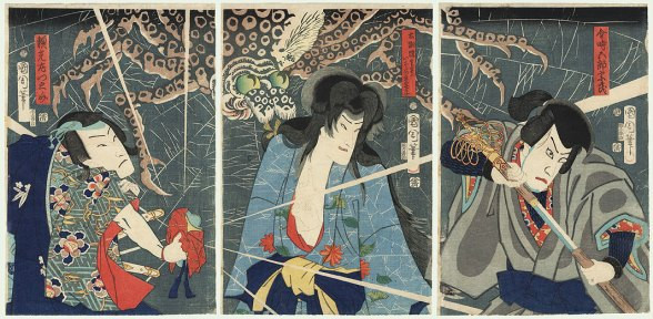 Yêu tinh Jorogumo bắt trói nạn nhân bằng sợi tơ nhện rồi từ từ "thưởng thức" con mồi để thỏa mãn cơn đói.