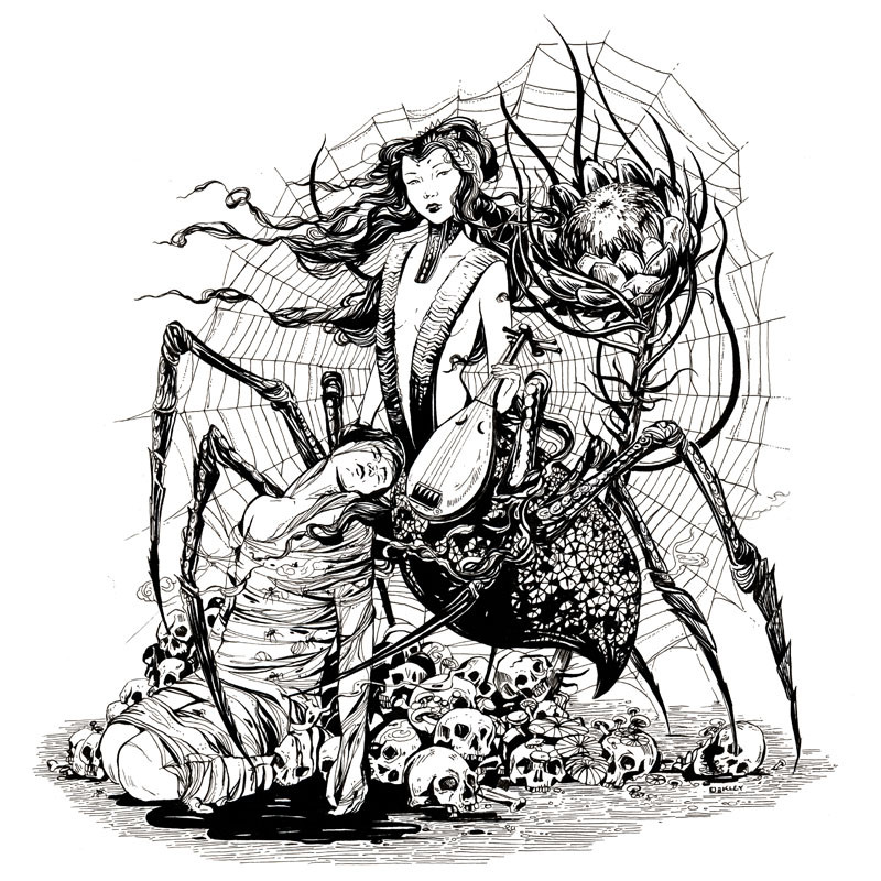 Trái với 2 yêu tinh tốt bụng, tinh nghịch trên là giai thoại về yêu tinh nhện Jorogumo nổi tiếng của đất nước Nhật Bản.