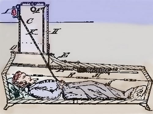 Không những vậy, Vester còn đặt 1 chiếc thang trong khu mộ để người chết có thể chèo lên tháp chuông trong trường hợp không có người nghe thấy tiếng chuông cầu cứu của nạn nhân. Video: Người Nga thử chữa chứng sợ chết bằng cách chôn sống (nguồn: VTC14)