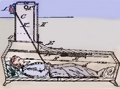 Không những vậy, Vester còn đặt 1 chiếc thang trong khu mộ để người chết có thể chèo lên tháp chuông trong trường hợp không có người nghe thấy tiếng chuông cầu cứu của nạn nhân. Video: Người Nga thử chữa chứng sợ chết bằng cách chôn sống (nguồn: VTC14)