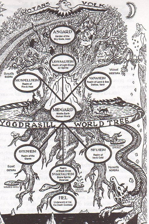 9 thế giới trên cây Yggdrasil bao gồm: Niflheim, Muspelheim, Asgard, Midgard, Jotunheim, Vanaheim, Alfheim, Nidavellir và Helheim.