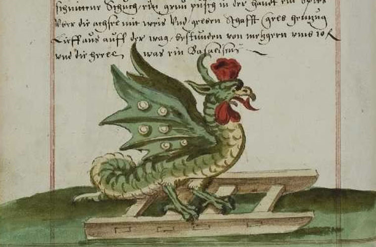 Quái thú Basilisk thường được mô tả có hình dạng đầu gà, thân rồng hay rắn. Trên đầu của nó có một chiếc mào giống như vương miện.