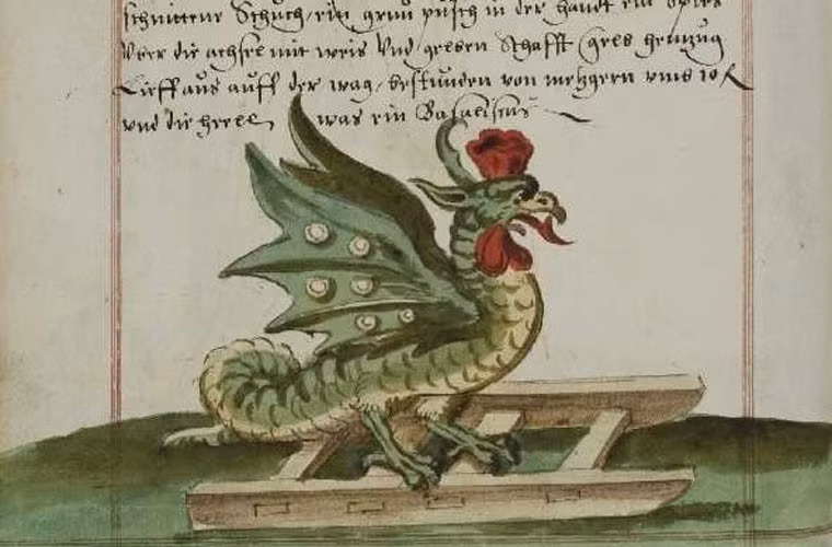 Quái thú Basilisk thường được mô tả có hình dạng đầu gà, thân rồng hay rắn. Trên đầu của nó có một chiếc mào giống như vương miện.