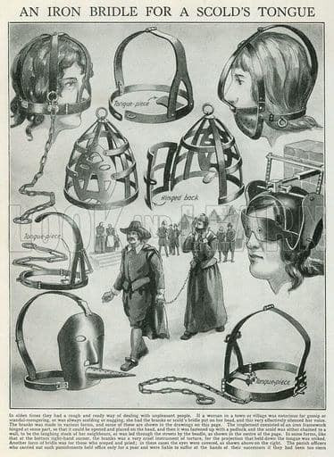 Để xử phạt những người lắm điều, người xưa tạo ra một hình cụ tra tấn có tên Scold's Bridle.