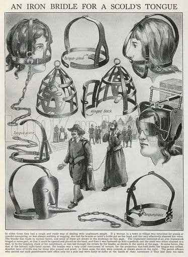 Để xử phạt những người lắm điều, người xưa tạo ra một hình cụ tra tấn có tên Scold's Bridle.