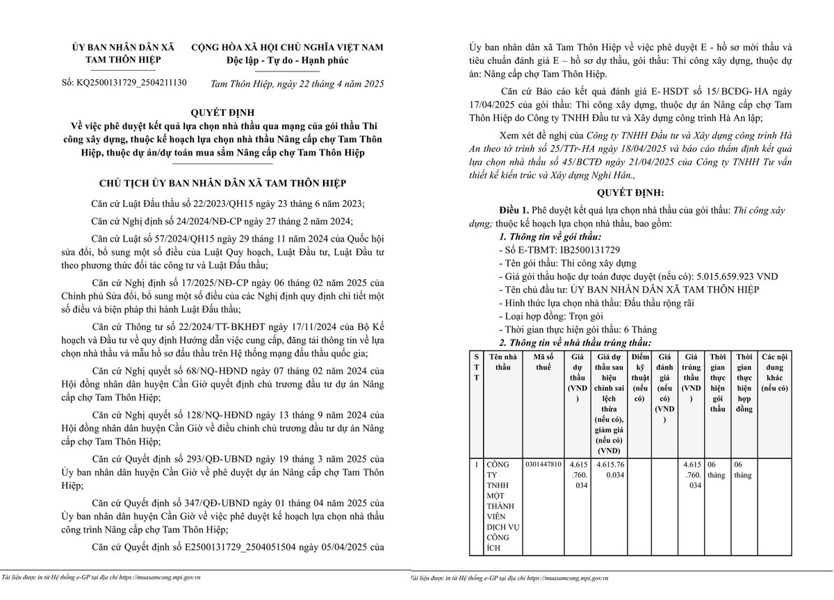 TP HCM: Cty DVCI Can Gio se thi cong nang cap cho Tam Thon Hiep