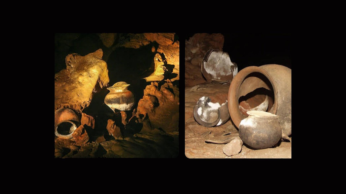 Bên trong hang Actun Tunichil Muknal có nhiều bình gốm, nhạc cụ, trang sức, tượng nhỏ, xương cá đuối... Phần lớn được bảo quản khá tốt nên nơi đây trở thành một trong những hang động nguyên vẹn nhất chứa đồ hiến tế của người Maya. Ảnh: belizegrandjaguartours.