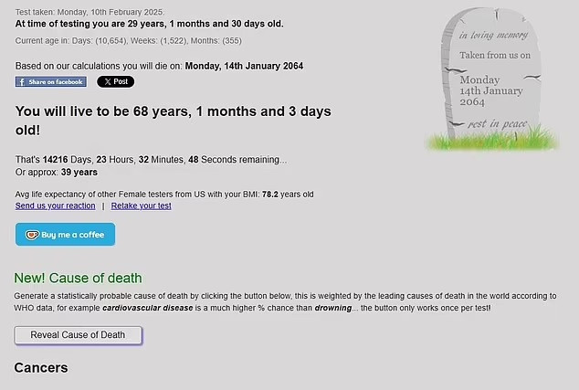 Ứng dụng Đồng hồ tử thần yêu cầu người dùng nhập thông tin về thói quen sinh hoạt như uống rượu, hút thuốc, chế độ ăn uống và tập thể dục. Ảnh: Mail Online.