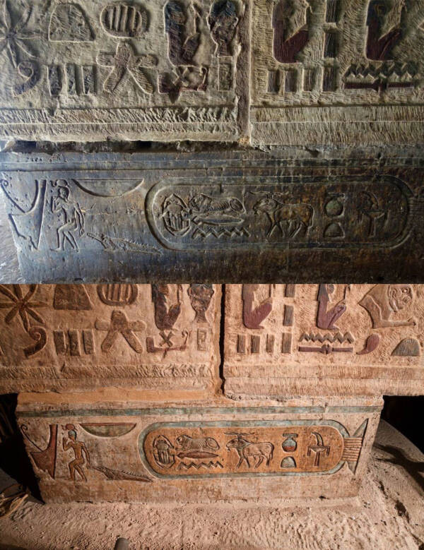 Trong số này, nhiều chòm sao được chạm khắc tại đền Esna bao gồm: chòm sao Bắc Đẩu và Thợ Săn. Ngoài ra, họ cũng tìm thấy những chữ khắc về các chòm sao chưa từng được biết đến trước đây, bao gồm một chòm sao được gọi là Apedu n Ra - thần Mặt trời của Ai Cập cổ đại. Ảnh: University of Tübingen.