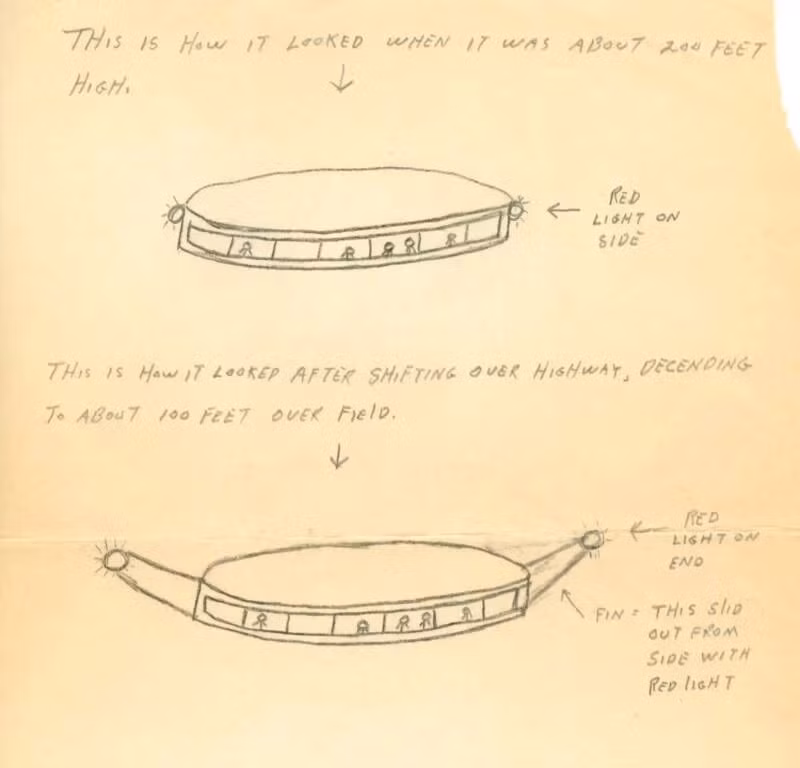 Thế nhưng, khi dừng xe để nhìn kỹ hơn, vợ chồng Betty và Barney nhận thấy có bóng người ngồi bên trong một phi thuyền (UFO). Những sinh vật này đang nhìn chằm chằm vào họ. Ảnh: University of New Hampshire.
