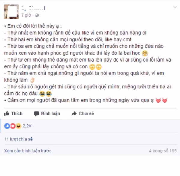 Ngay lập tức, cô gái tên J.N này đã lên tiếng khẳng định rằng cô chỉ là nạn nhân của một chiêu trò câu like của cặp đôi vợ chồng mà cô không hề quen biết. Theo J.N, bức ảnh đánh ghen không hề có mặt của nạn nhân nhưng người nào đó đã chụp hình Facebook của cô rồi bình luận vào các trạng thái của vợ chồng nhà kia, khẳng định cô là người phá vỡ hạnh phúc gia đình họ.