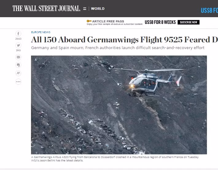 Tờ Wall Street Times chuyển màu banner của báo sang màu đen để tưởng nhớ các nạn nhân.