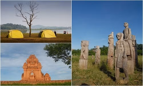 Ngoài yếu tố về thời gian đi du lịch, điểm đến, chị Lê Ngọc Anh (hướng dẫn viên du lịch – công ty Viettrans) gợi ý: “Các địa điểm gần Hà Nội bao giờ cũng thuận tiện di chuyển, do đó, với những bạn trẻ, việc đi theo tour hoặc tự túc đều tiết kiệm nhiều chi phí. Rừng Bằng Tạ, Ba Vì, khu Đồng Mô (làng văn hóa các dân tộc)… thích hợp với những người ưa khám phá, trải nghiệm hoạt động nhóm như cắm trại, đua thuyền. Ảnh khu cắm trại, các khu tháp Chăm... tại Đồng Mô (Hà Nội).