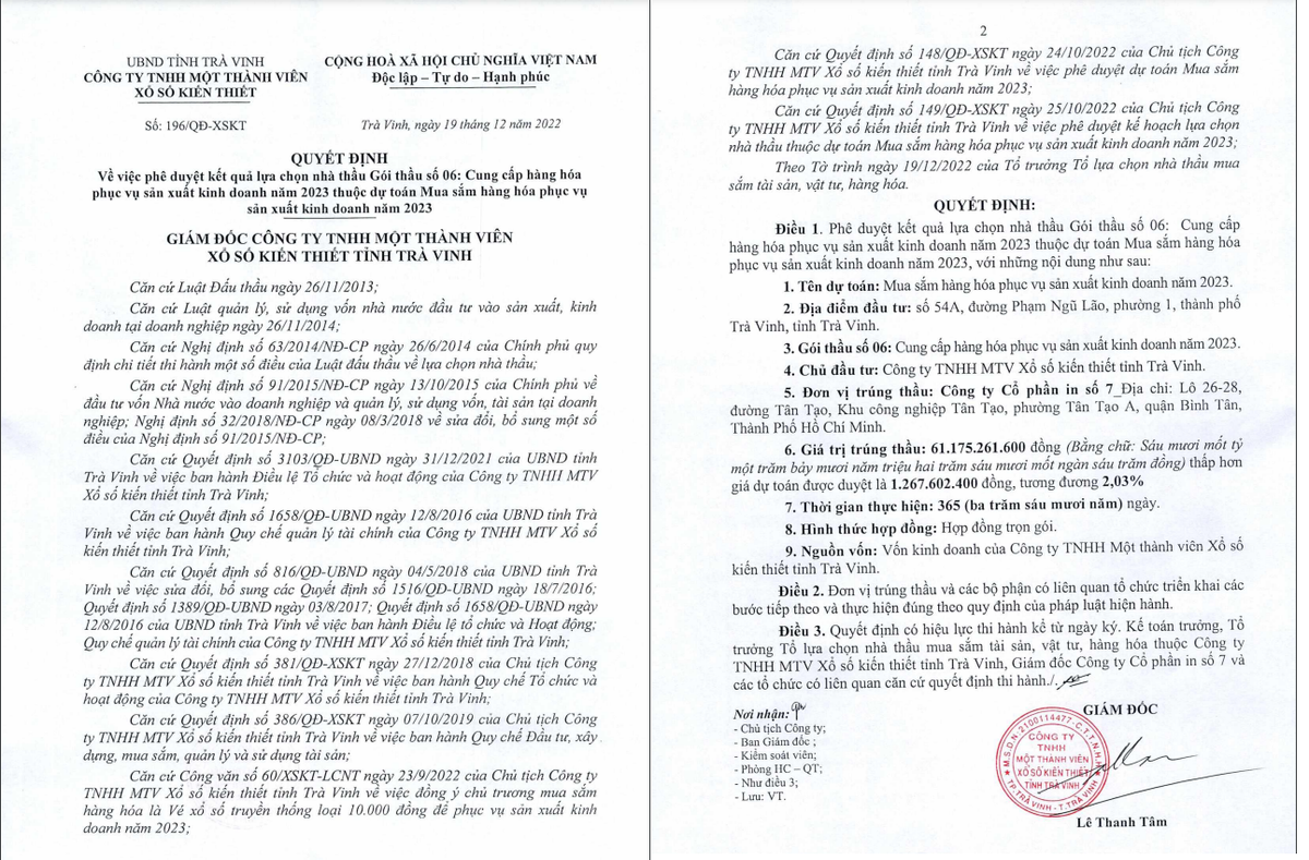 Gói thầu cung cấp hàng hóa hơn 70 tỷ của xổ số Trà Vinh về tay ai? - Hình 4 Goi thau cung cap hang hoa hon 70 ty cua xo so Tra Vinh ve tay ai?-Hinh-4