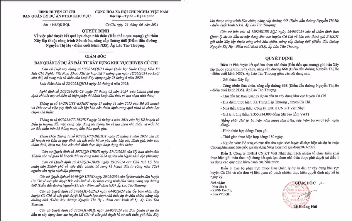 TP HCM: Cong ty Viet Nhat tiep tuc trung thau tai Cu Chi