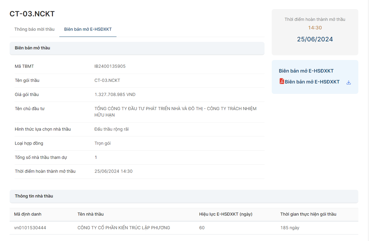Hai goi thau nghien cuu khao sat CT-03, CT-04 ve tay Cty Lap Phuong?