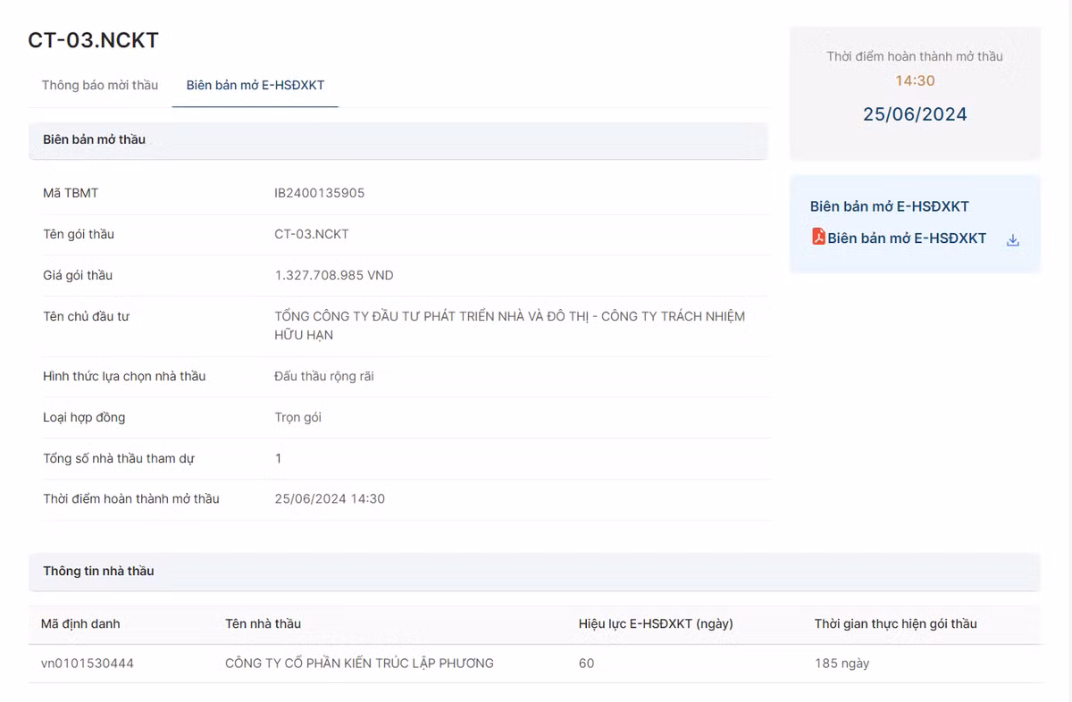 Hai goi thau nghien cuu khao sat CT-03, CT-04 ve tay Cty Lap Phuong?