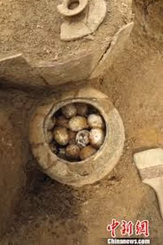 Những quả trứng được khai quật sớm nhất đã được tìm thấy trong các ngôi mộ Tây Chu hơn 2.800 năm trước.