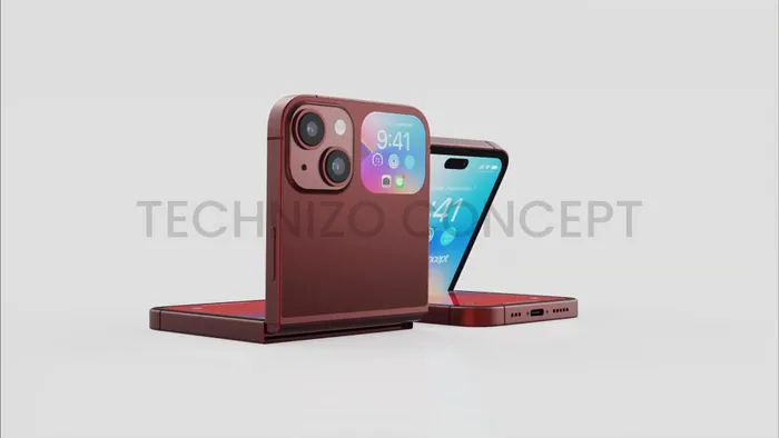 Nút nguồn/khóa máy của iPhone Flip được đặt ở cạnh phải, trong khi nút tăng giảm âm lượng nằm ở cạnh trái. (Ảnh: Technizo Concept)