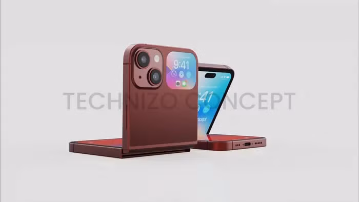 Nút nguồn/khóa máy của iPhone Flip được đặt ở cạnh phải, trong khi nút tăng giảm âm lượng nằm ở cạnh trái. (Ảnh: Technizo Concept)